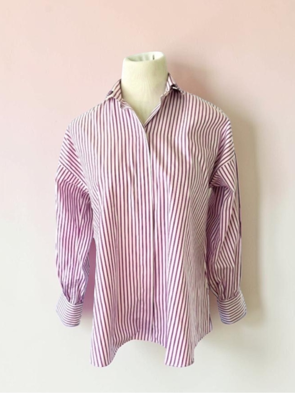 New! ANN MASHBURN PAULINA POPOVER RASPBERRY STRIPED SHIRT SIZE SMALL